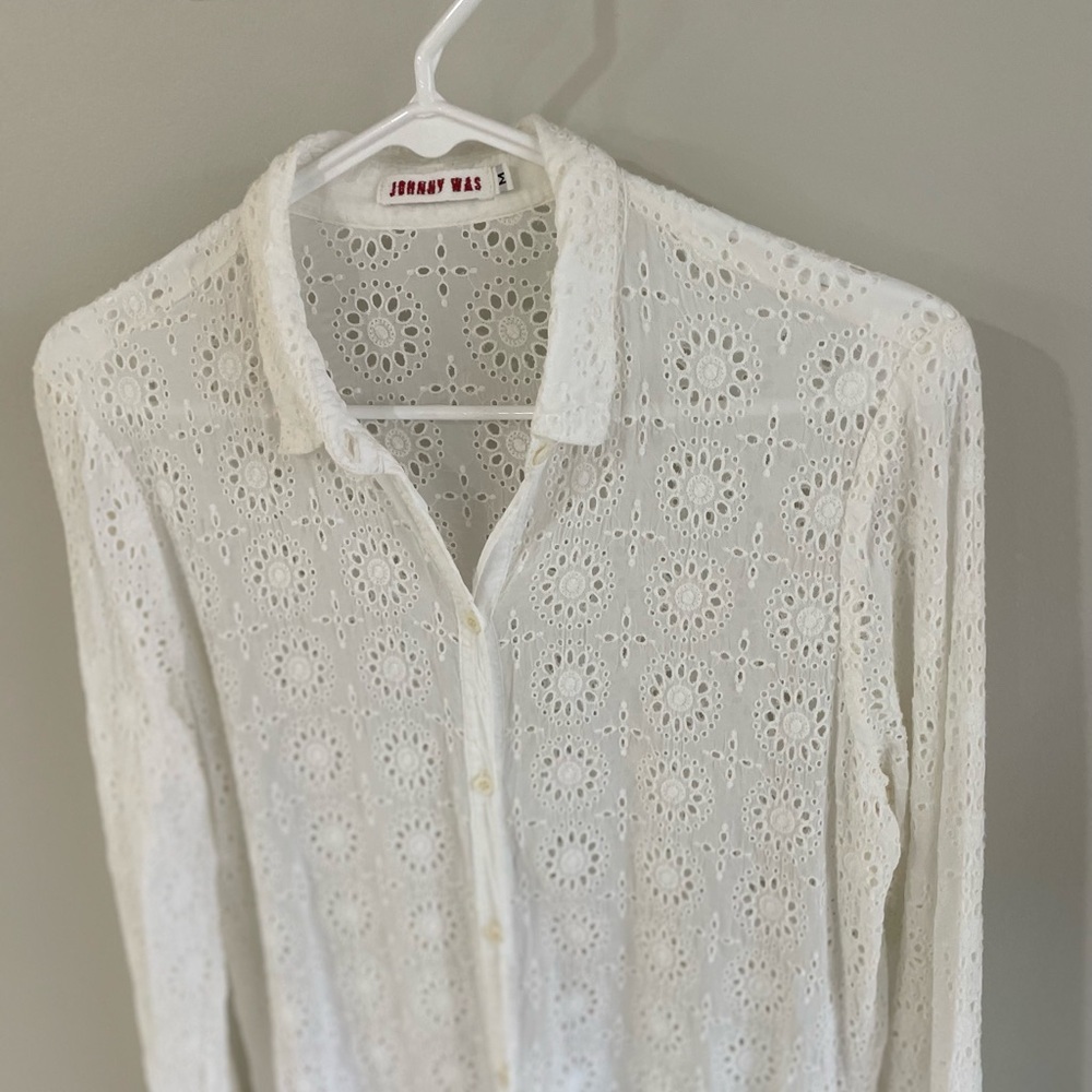 Johnny Was White Eyelet Shirt Dress/ Coverup - Size Medium - Picture 8 of 15